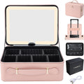 Leather Makeup Case with LED Lighted Mirror 11.4 Inch Travel Makeup Bag Adjustable Brightness in 3 Colors Cosmetic