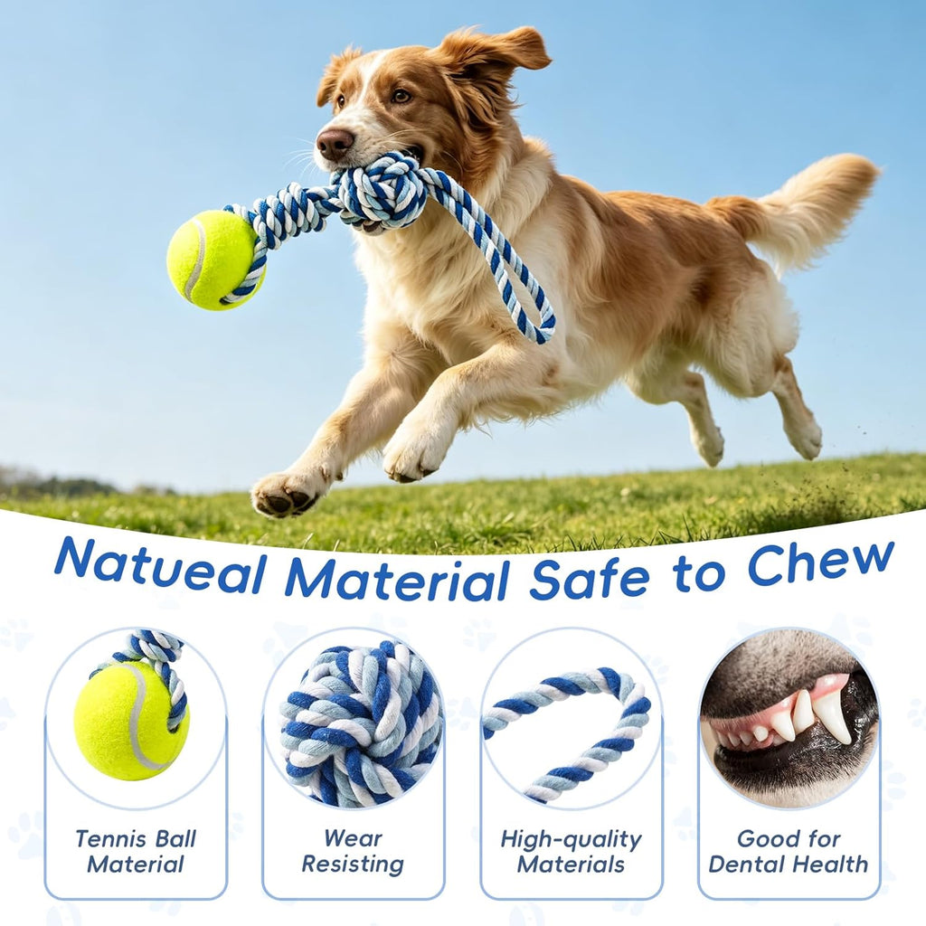 Interactive Tug of War Rope Toy for Medium & Small Dogs - Outdoor Tether Tug Toy with 1 Knot & Tennis Ball, Puppy