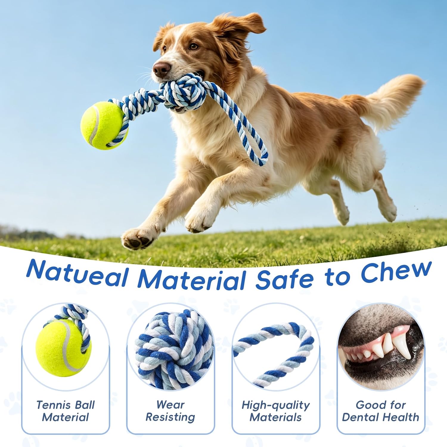 Interactive Tug of War Rope Toy for Medium & Small Dogs - Outdoor Tether Tug Toy with 1 Knot & Tennis Ball, Puppy