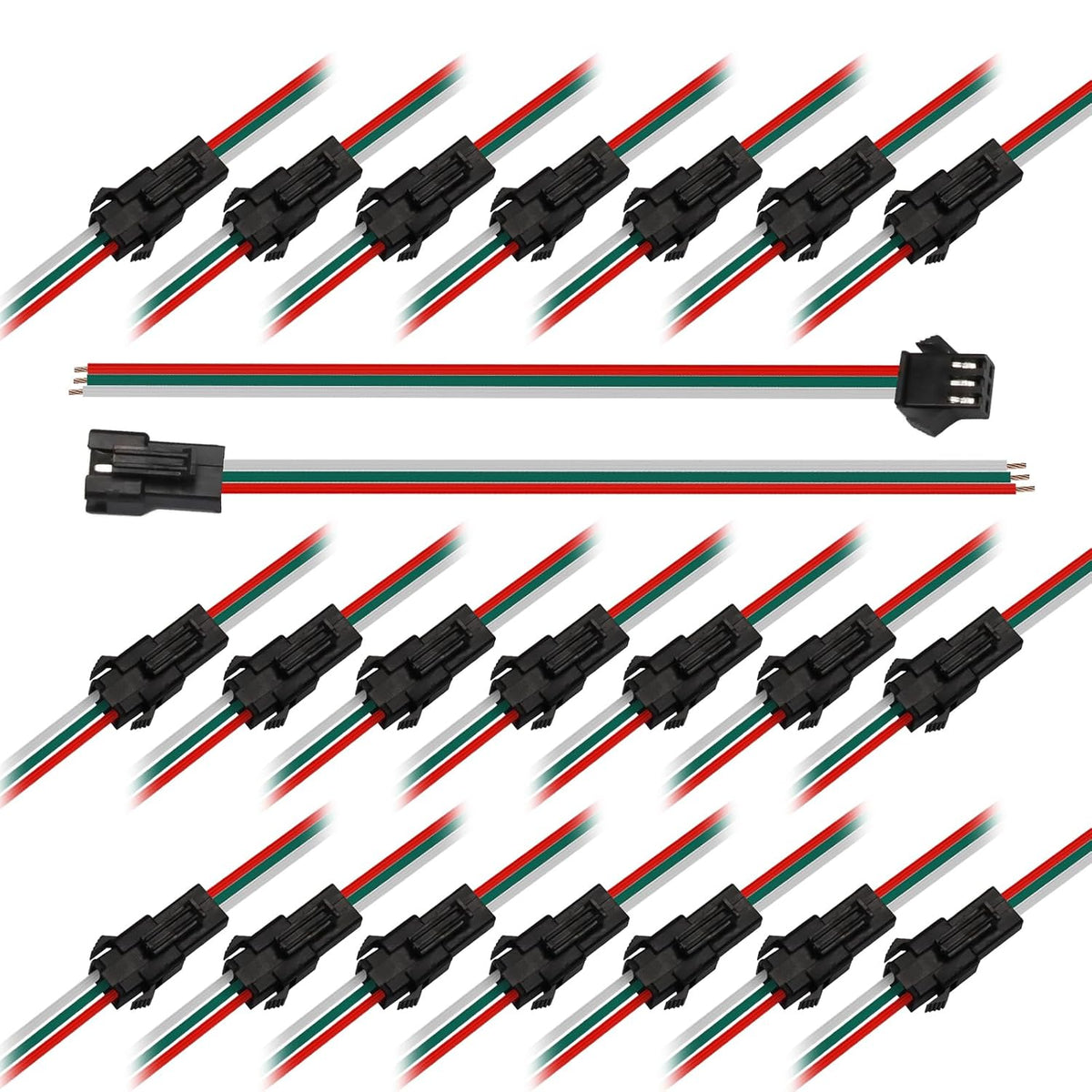 3 Pin JST SM Connector 20 Pairs, 15cm 22AWG Pigtail