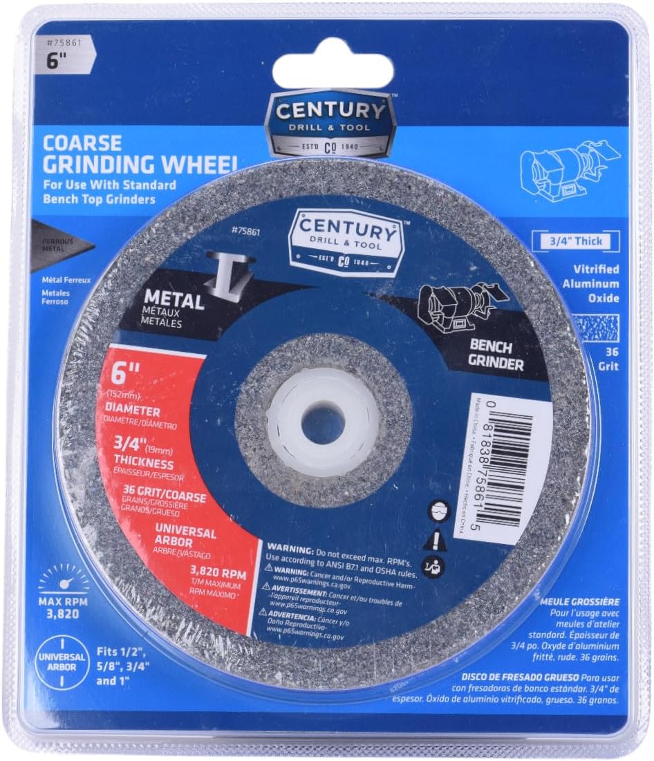 Century Drill & Tool 75861 Bench Grinding Wheel, 6", Grit: Coarse