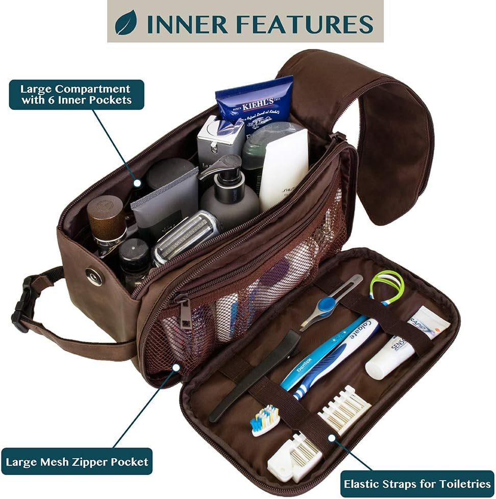Toiletry Bag for Men, Travel Essentials Shaving Dopp Kit, Mens Travel Bag Toiletries Organizer Case for Grooming, PU