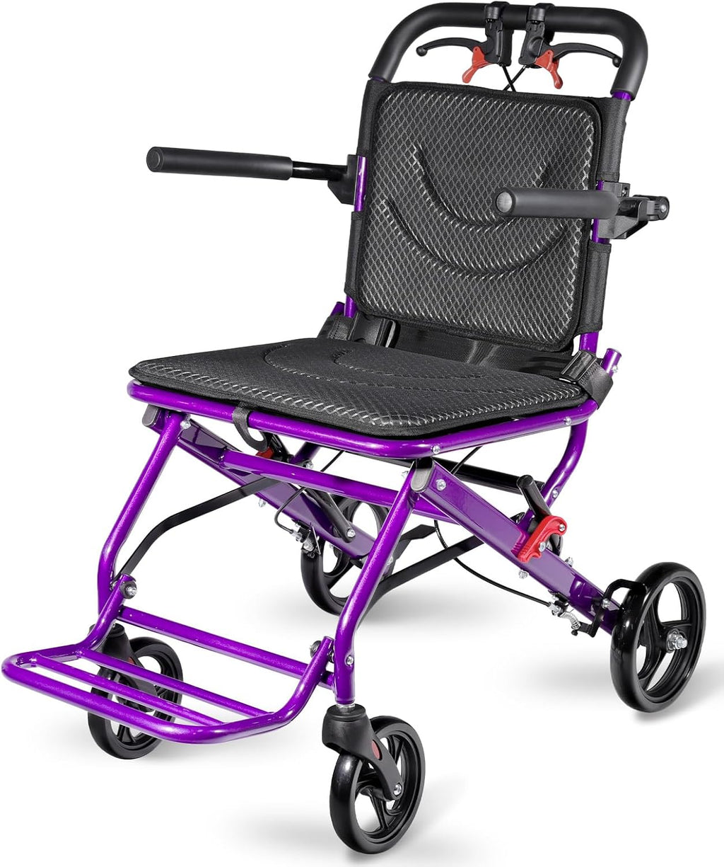 Lightweight Transport Wheelchair for Adults, Foldable Travel Wheelchair with 18.1” Wide Seat, Narrow Design for Tight