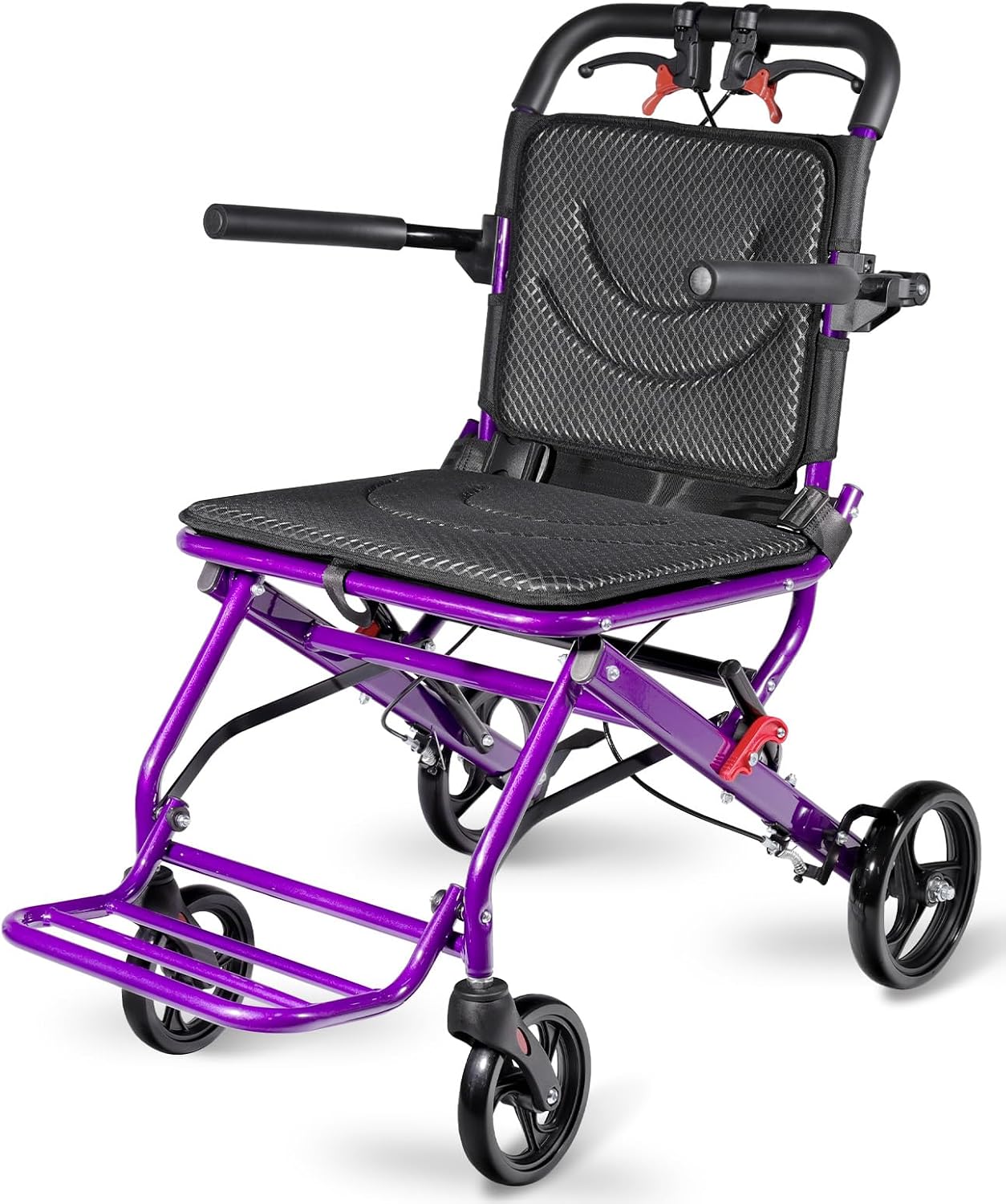 Lightweight Transport Wheelchair for Adults, Foldable Travel Wheelchair with 18.1” Wide Seat, Narrow Design for Tight