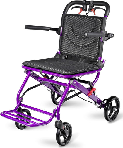 Lightweight Transport Wheelchair for Adults, Foldable Travel Wheelchair with 18.1” Wide Seat, Narrow Design for Tight