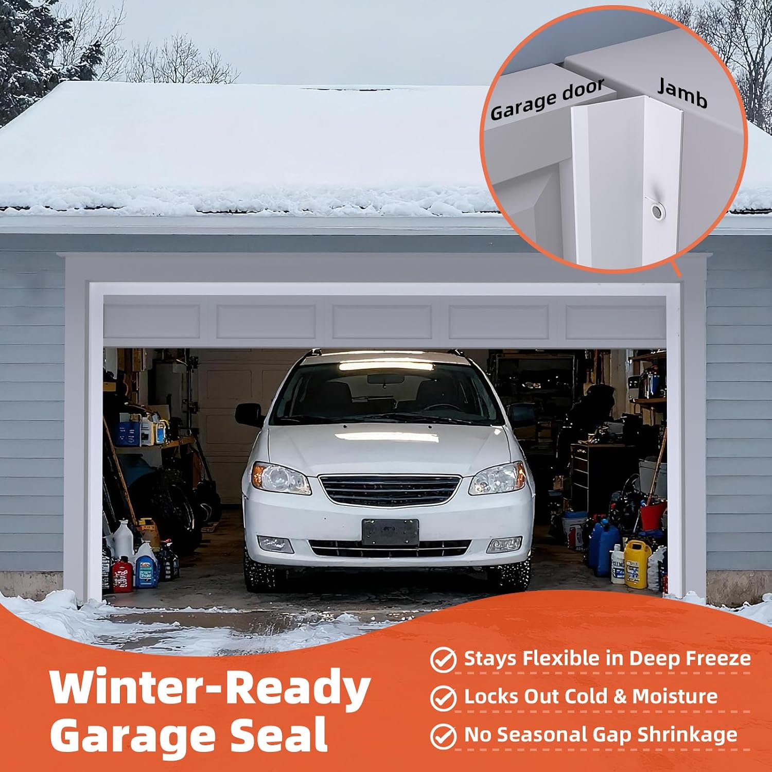 Garage Door Seal Top and Sides with Nails, 40 FT, White