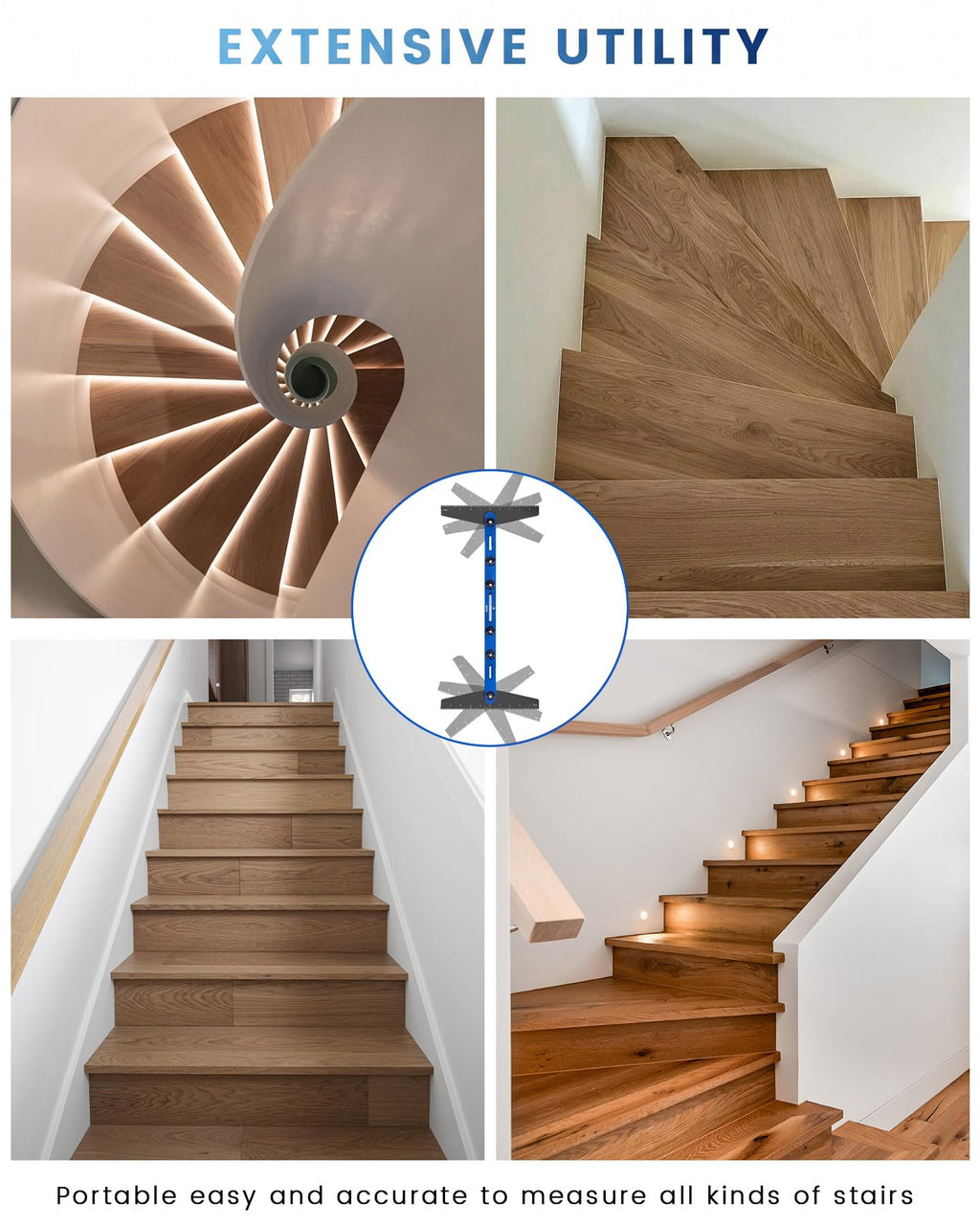 Stair Tread Template Tool, 8" to 60", Adjustable for Measuring (Blue)