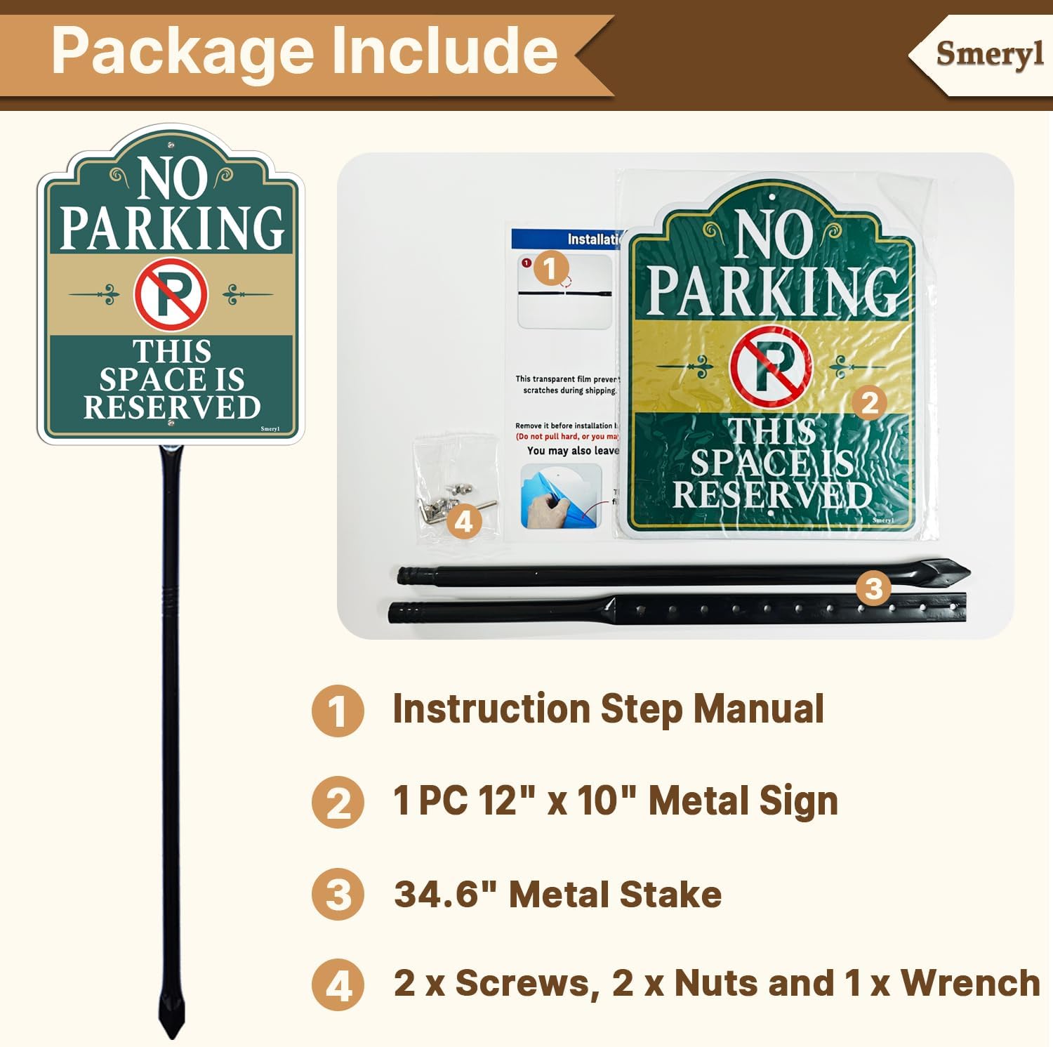 No Parking This Space Is Reserved Sign with 34.6" Stake for Yard | 12" x 10" No Parking Signs With Stand, Rust-Free