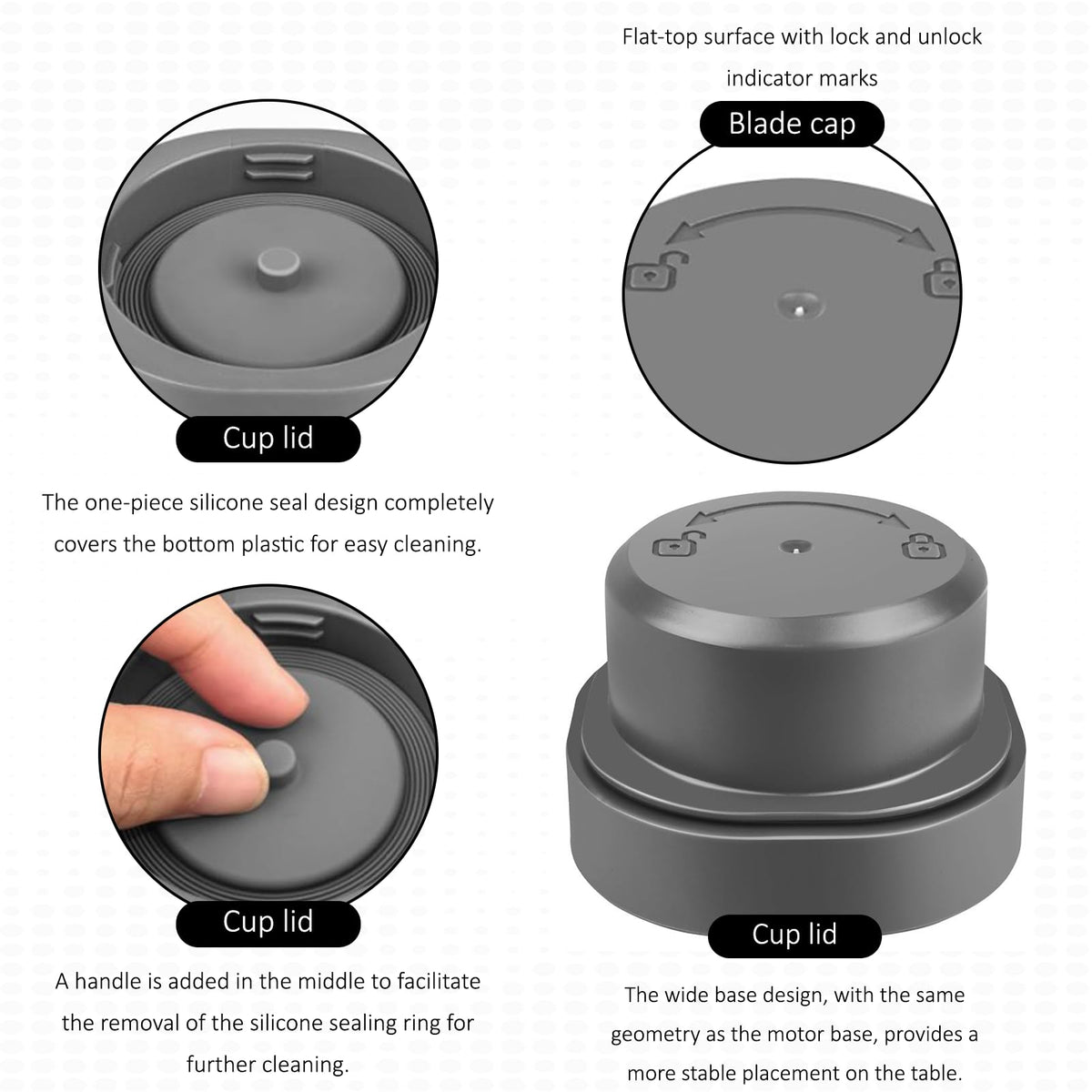 Blade Cover & Vessel Cap for Ninja Blast BC100 BC151 Accessories Gray