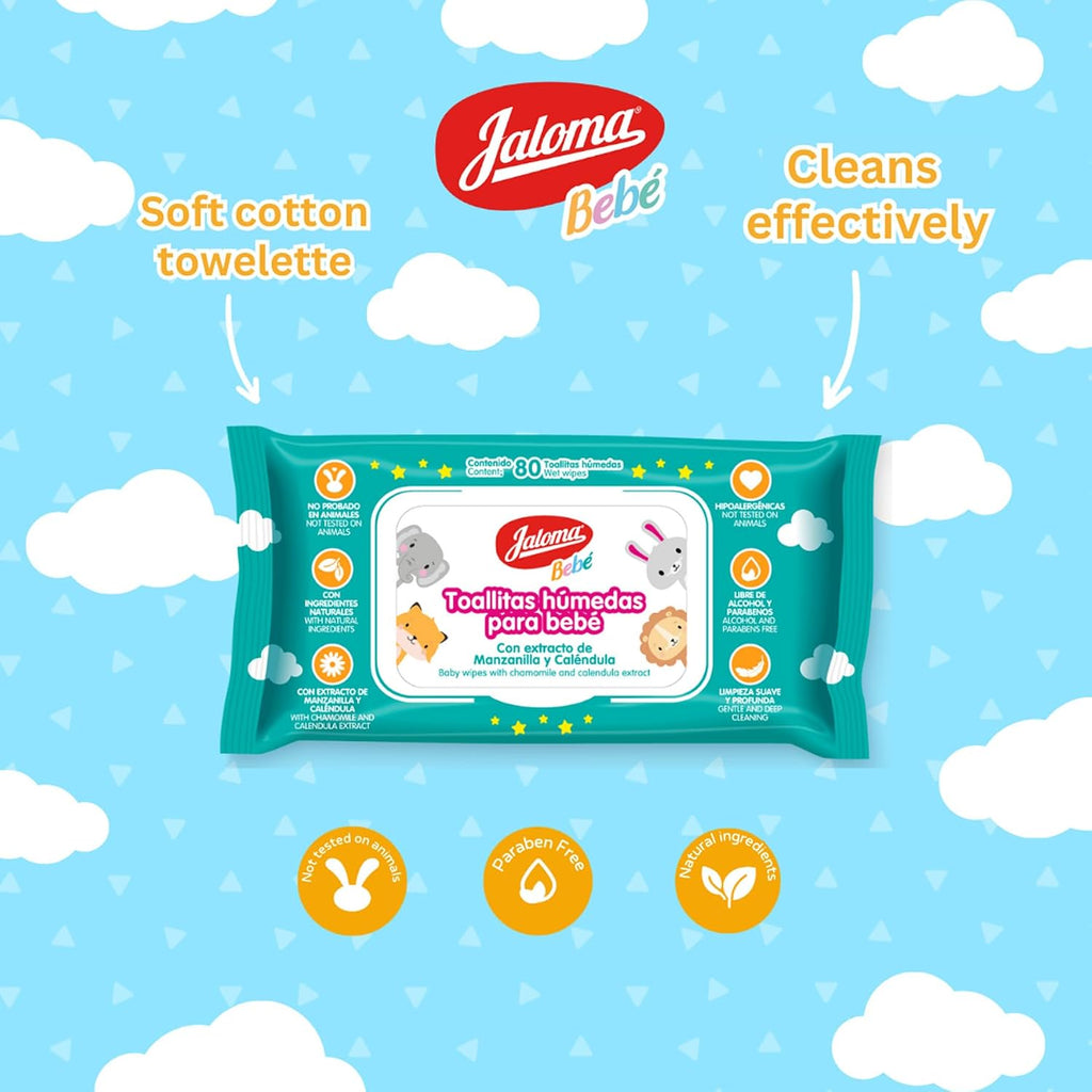 Baby Wipes, Pack of 6, 80 Wipes Each (480 Count) | Chamomile and Calendula Extract, Hypoallergenic, Paraben Free