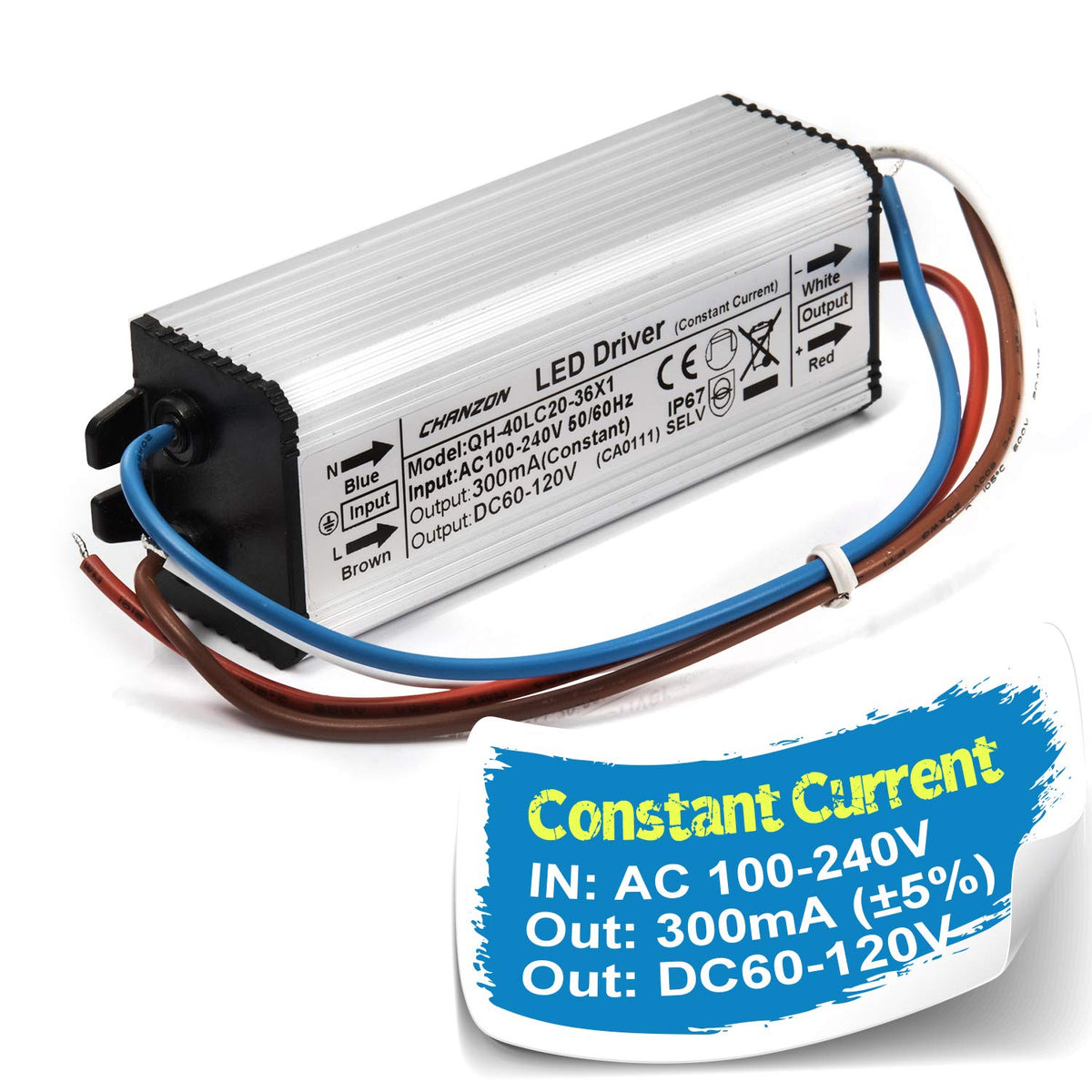 LED Driver 300mA Constant Current 60-120V IP67 Waterproof Aluminium