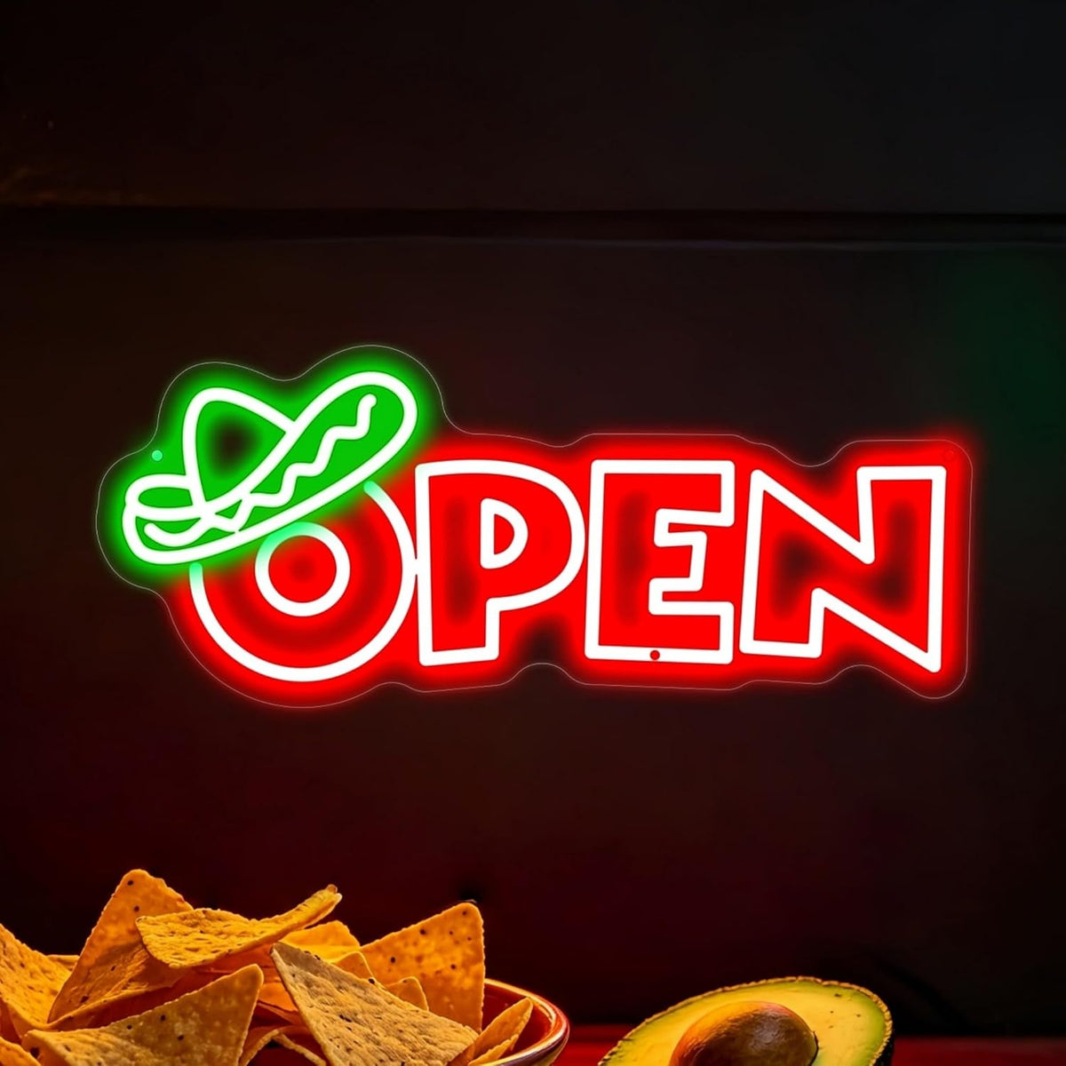 Mexican Food Open Neon Sign Restaurant Bar Shop Wall Decor -18.1"x7.5"