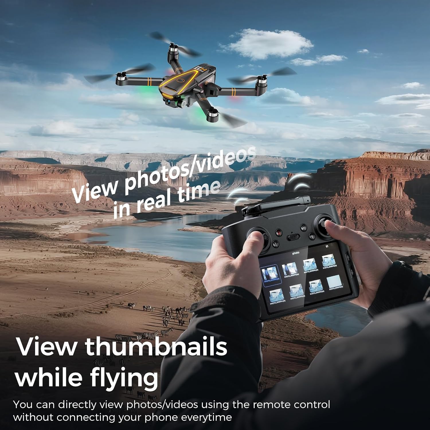 GPS Drone with EIS 4K Camera for Adults Kids, RC Drones with 4.5 inch HD Screen on Controller,Auto Return,2 Batteries