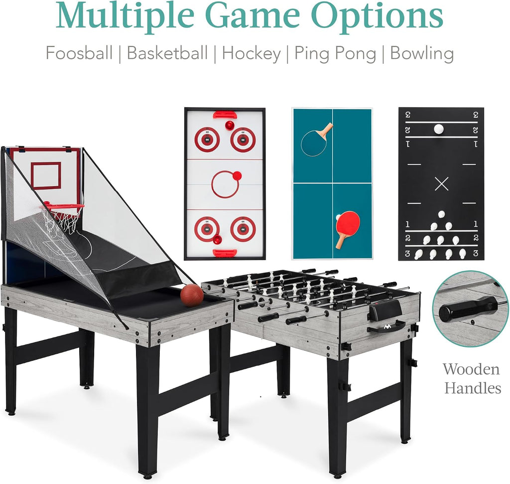 Combo Game Table Set for Home, Game Room, Friends & Family w/Ping Pong, Foosball, Basketball, Air Hockey, Archery