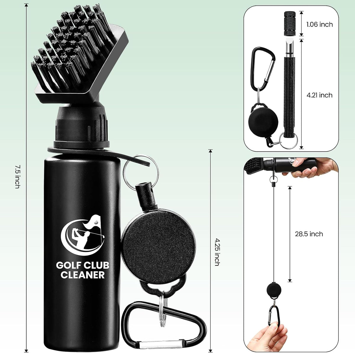 Golf Club Brush Cleaner with Golf Groove Sharpener Tool, 3 Replacement Brush Heads, 2 Retractable Clip，Golf Bag Golf