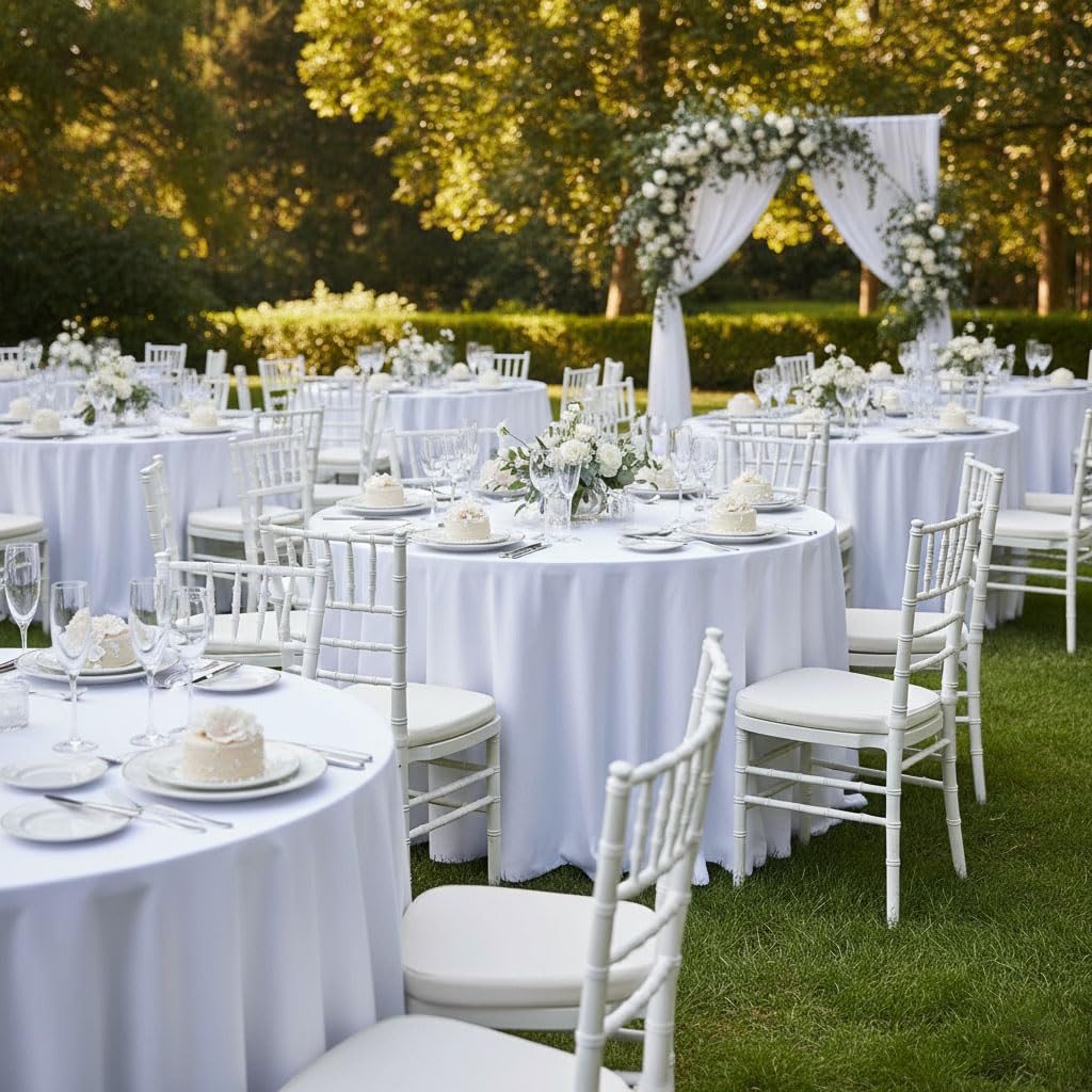 6 Pack White Round Tablecloths 120 Inch for 48"-96" Tables