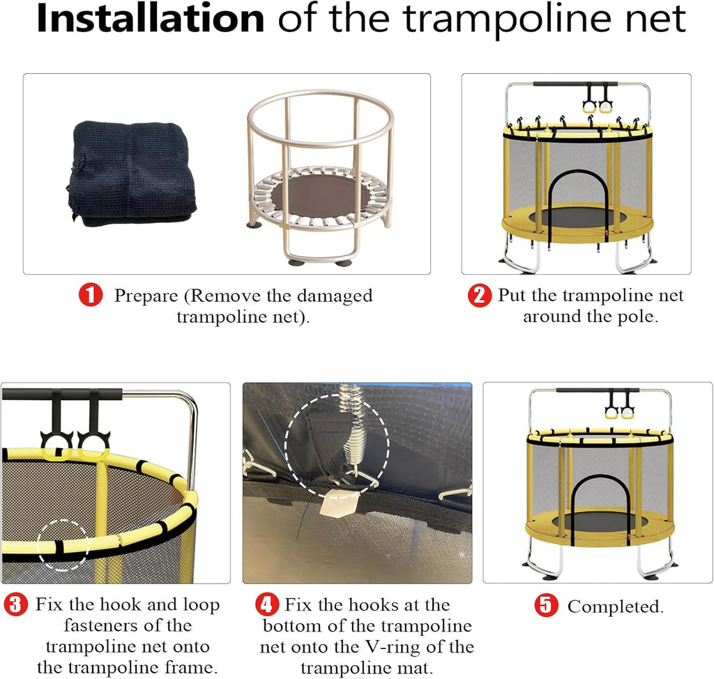 55" 60" Trampoline Replacement Net with Zipper and Hooks, Breathable and Tear Resistant, Trampoline Enclosure Net
