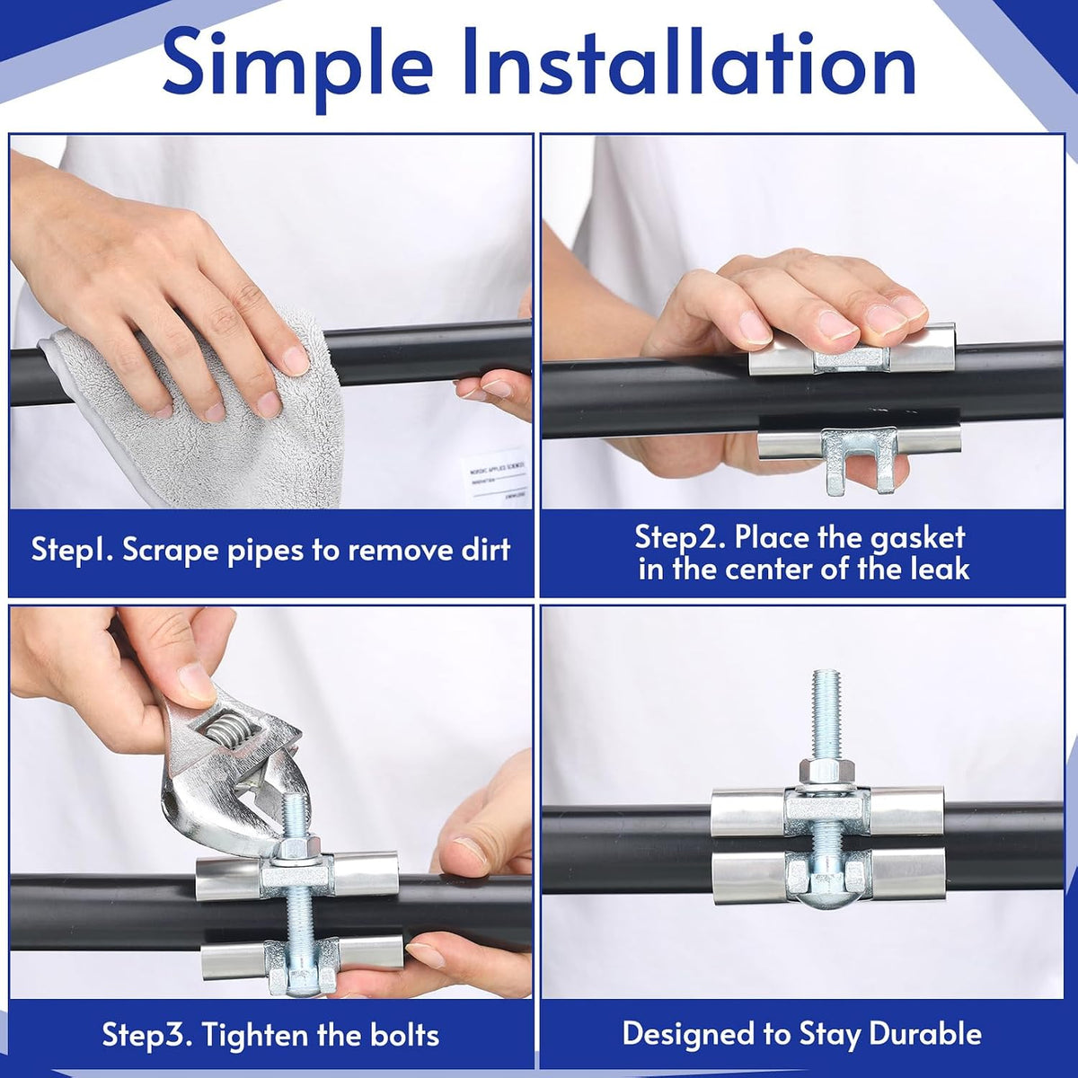 Tandefio 2 Pack Ips Pipe Repair Clamp, 3” Long, Stainless Steel, 3/4 Inch