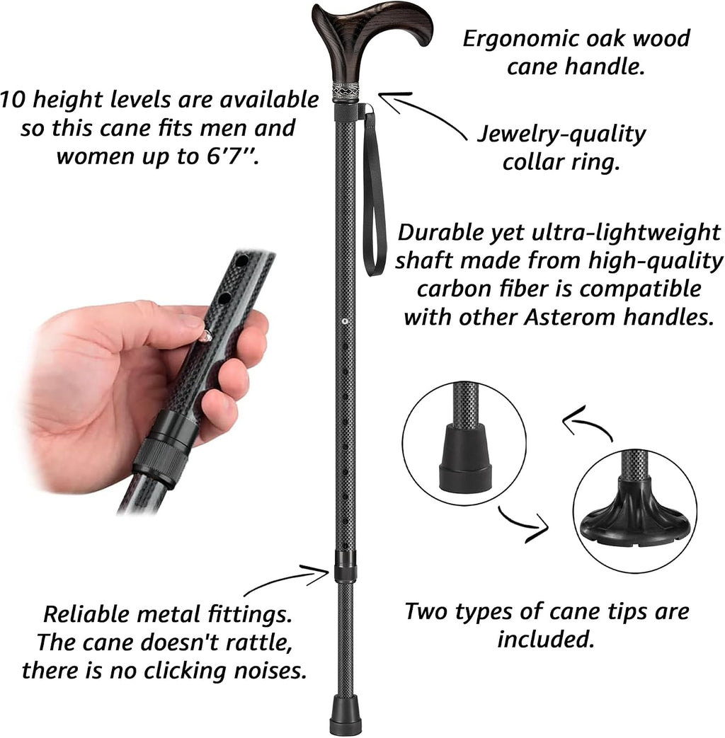 Carbon Fiber Cane - Lightweight, Ergonomic, Adjustable - Walking Canes for Men & Women, Carbon Walking Cane, Cool