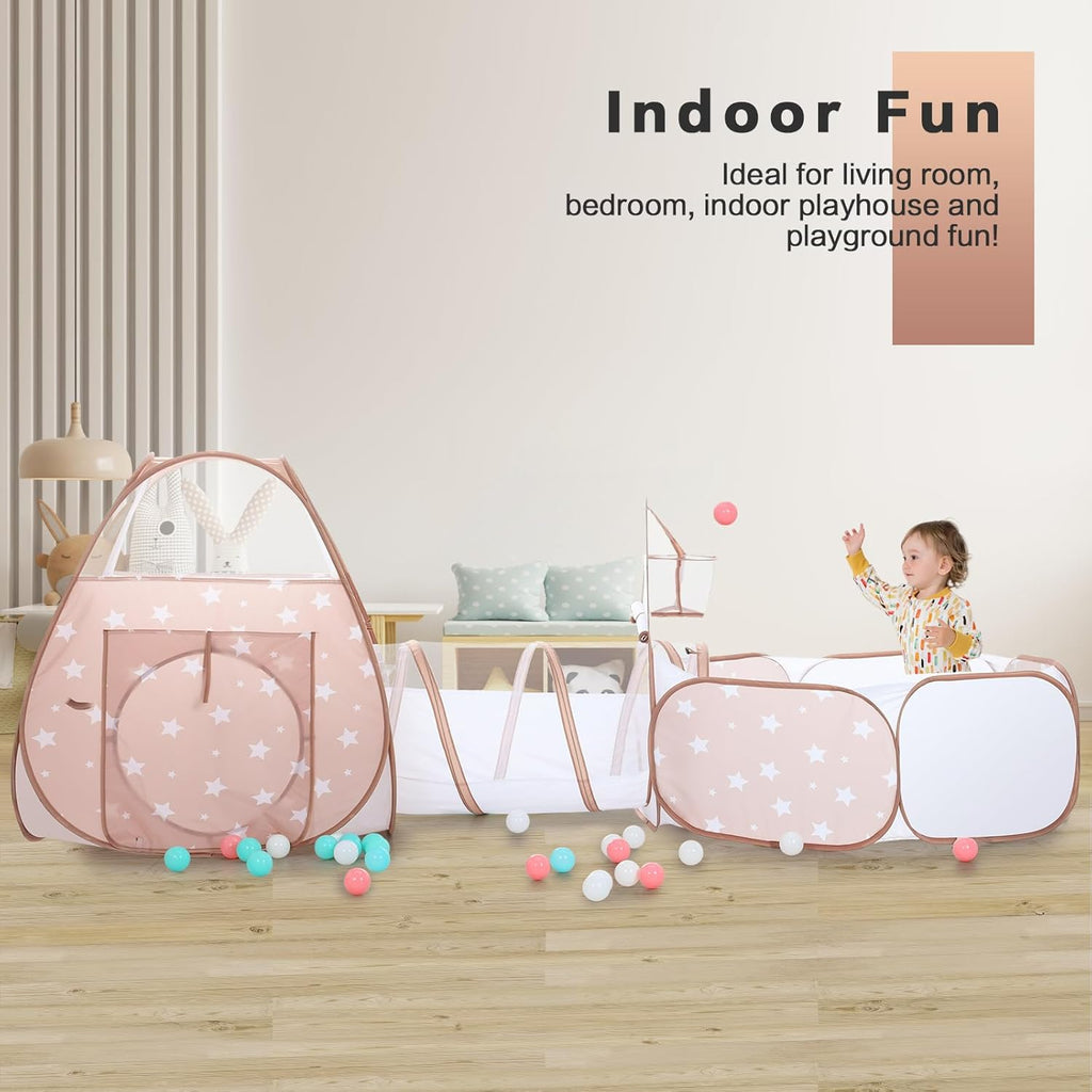 3 in 1 Kids Play Tent with Play Tunnel and Ball Pit, Toddler Clibing Toys for Boys & Girls, Pop Up Playhouse Toys for
