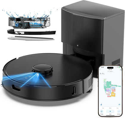 E10+ Robot Vacuum and Mop Combo Self‑Emptying with 8000Pa Suction, LiDAR Navigation, Home Mapping, 75‑Day Capacity