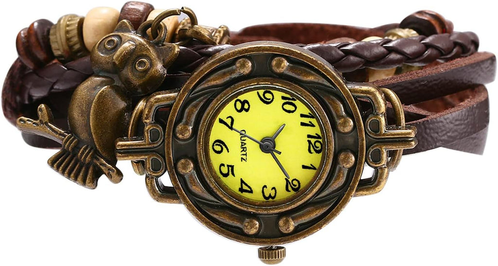 Women Bohemia Bracelet Watch Vintage Classic Fashion Weave Wrap Around Quartz Wristwatch with Adjustable Leather