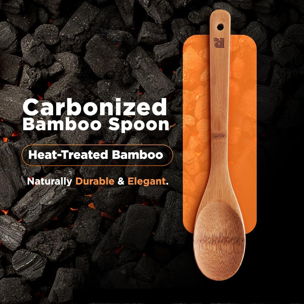 Dark Bamboo Wooden Spoons for Cooking 6-Piece, Apartment Essentials Wood Spatula Spoon Nonstick Kitchen Utensil Set