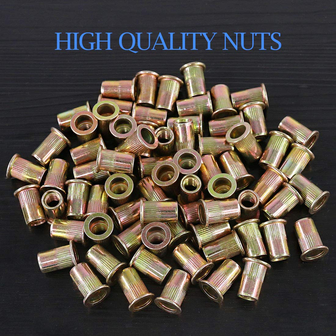 100Pcs 5/16"-18UNC Zinc Plated Carbon Steel Rivet Nut Flat Head Rivnut Threaded Insert Nuts Set (5/16"-18UNC)