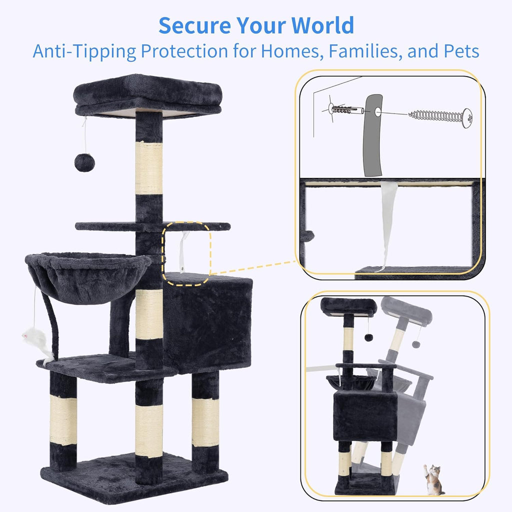 Cat Tree with Toy, Cat Tower condo for Indoor Cats, Cat House with Padded Plush Perch, Cozy Hammock and Sisal