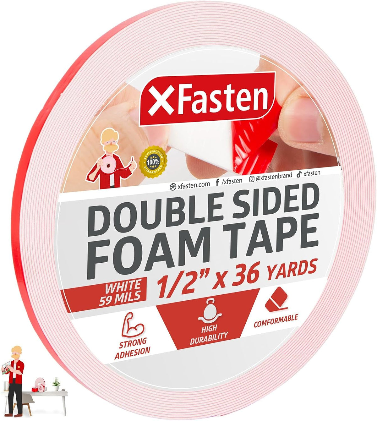 Double Sided Tape Foam Mounting Tape, 1/2-Inch x 36 Yards