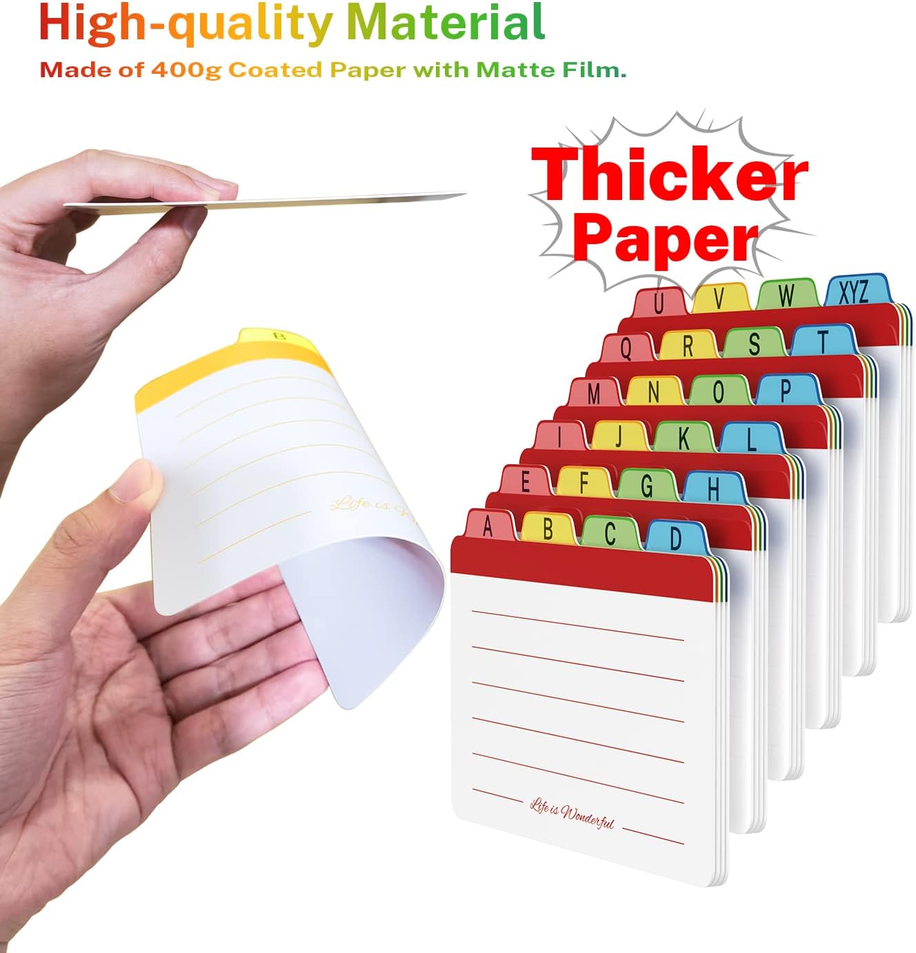 3 x 5 inches Index Card Dividers, Alphabetical Tabbed Index Cards Guides, Colored Note Cards, File and Recipe Guides