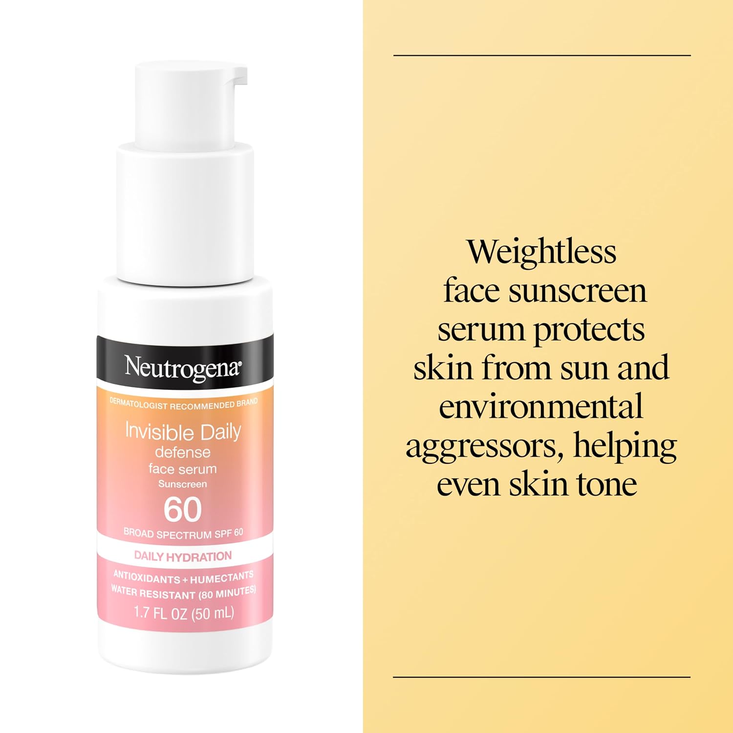 Neutrogena Invisible Defense Face Serum, SPF 60, Fragrance Free 1.7 fl. oz | Broad Spectrum Sunscreen, Hydrating