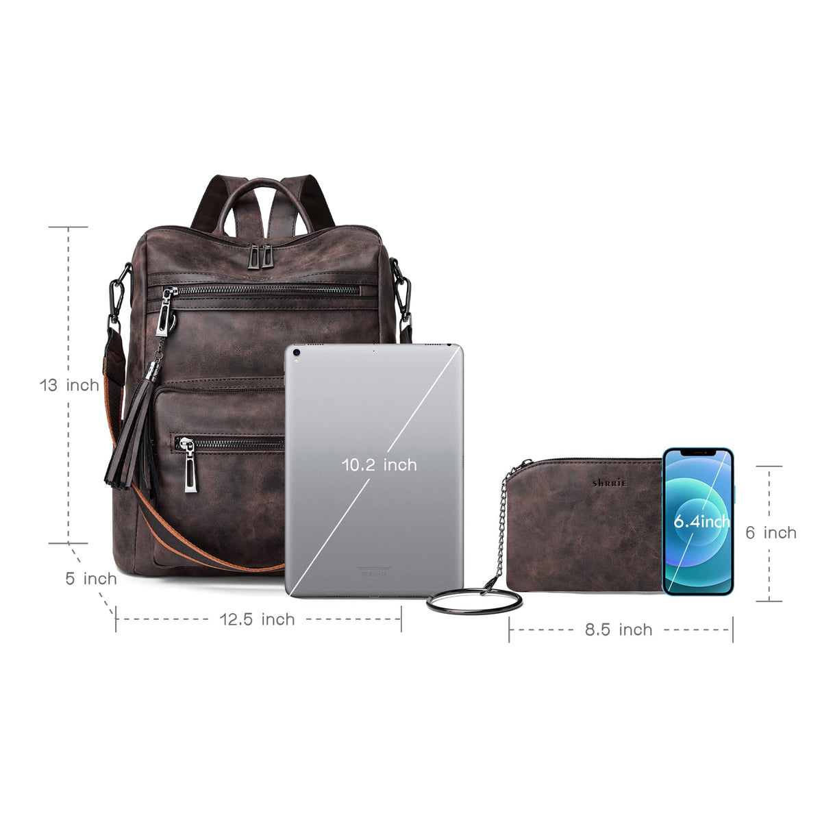 Vegan Leather Backpack Purse for Women with Adjustable Shoulder Bag