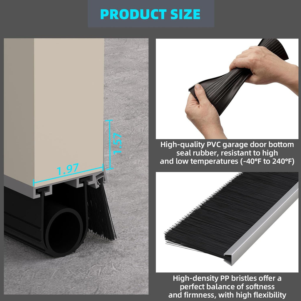 Garage Door Seal Kits, Weatherproofing Garage Door Bottom Seal Rubber with Pre-Drilled Aluminum Track Retainer &