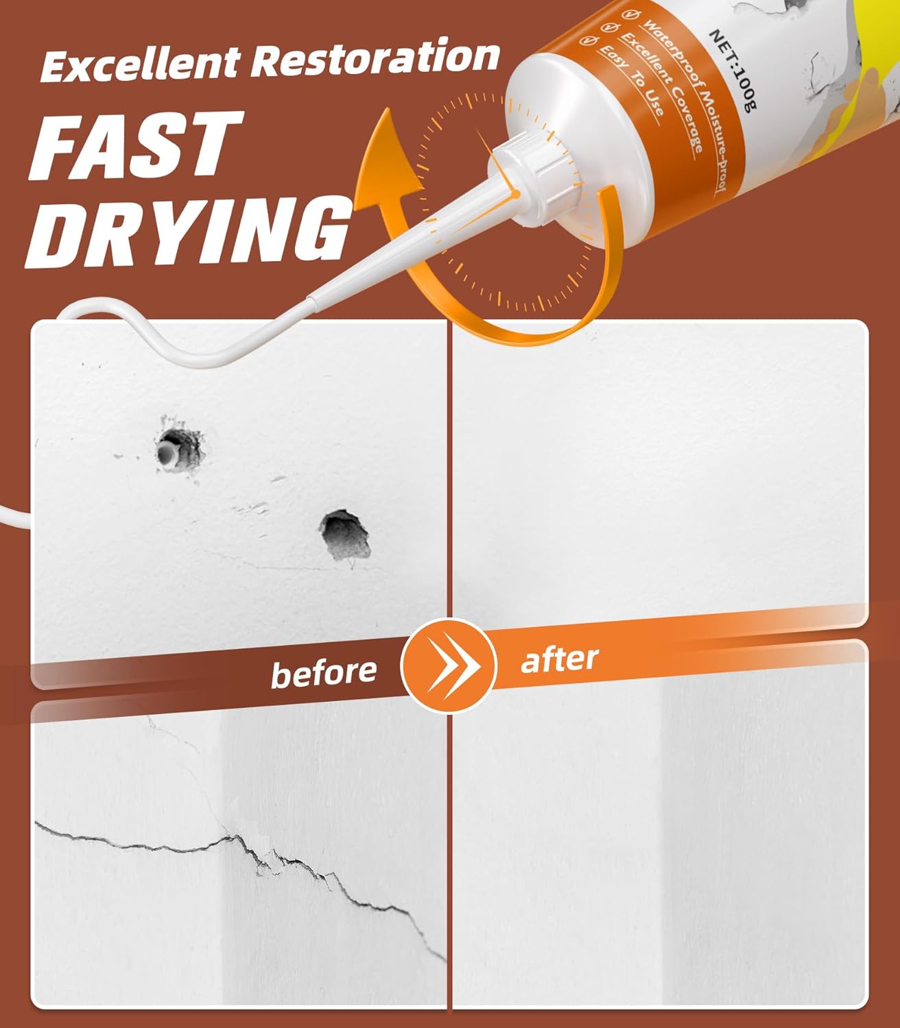 Drywall Repair Kit,2 Pack Wall Repair Paste for Wall Holes & Cracks | 4 Wall Patches,2 Scraper,4 Sandpapers,Quick