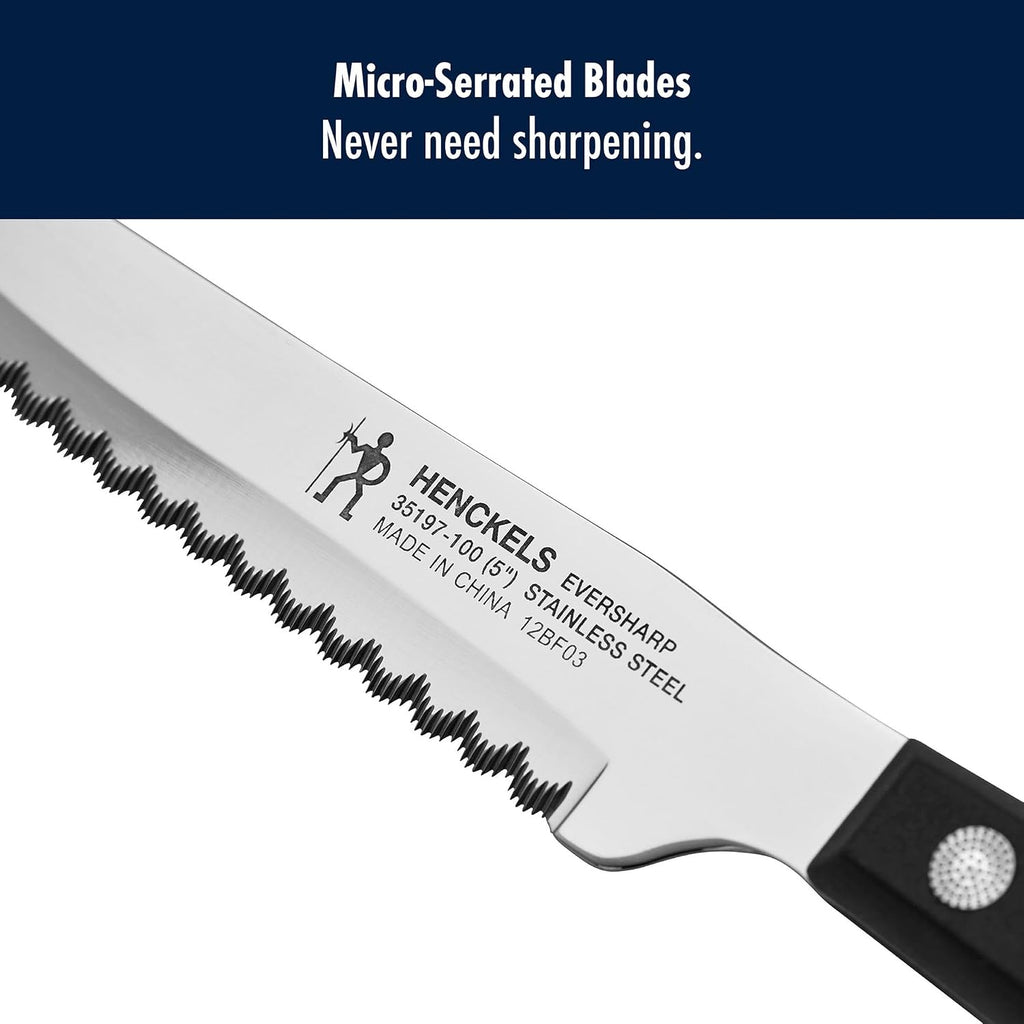 Razor-Sharp Steak Knives Set of 8, German Engineered, Black Handle