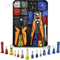 1188-Piece Ferrule Crimping & Stripping Tool Kit, AWG 23-7 (0.25-10 mm²) Ferrule Crimper, Automatic Wire Stripper with Conductor End Sleeve, Terminal, Flat Plug, Flat Connector and Tie Tape