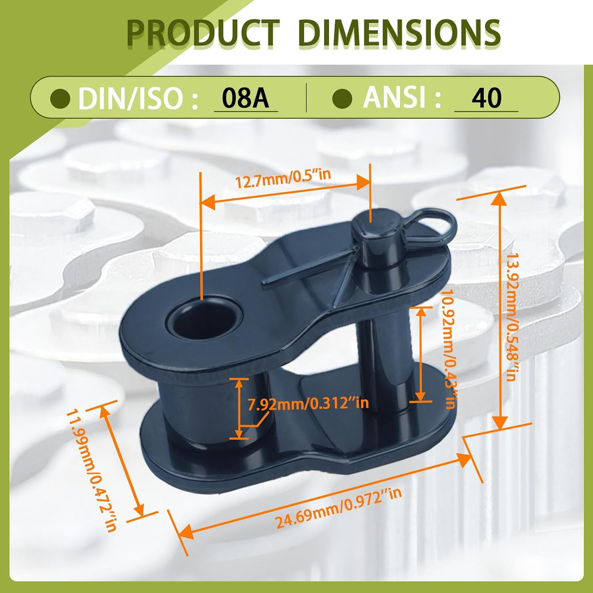 #40 Roller Chain Offset Half Link - 1/2" Pitch, ANSI-Compatible, Carbon Steel, 5-Pack for Chain Length Adjustment & Repairs