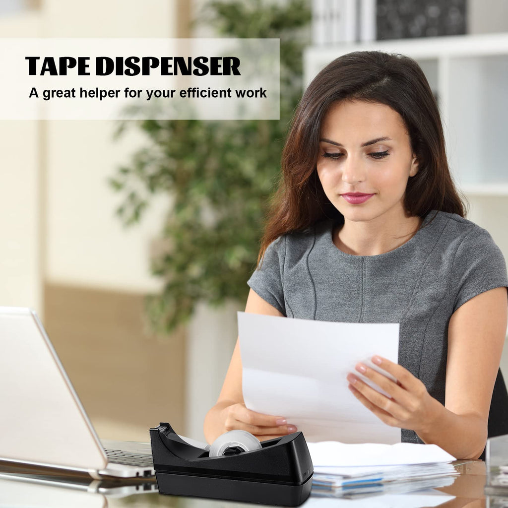 6 Pack Desktop Tape Dispensers Non Slip Base Bulk Set,Black