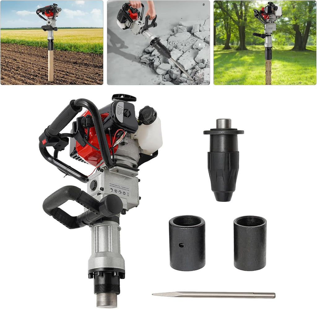 Upgrade T-Post Driver, 32.7CC 2-Stroke Gas-Powered Fence Post Driver, Heavy-Duty Petrol Pile Driver with SDS Max