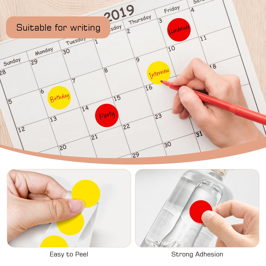 1 Inch Round Adhesive Color-Code Dot Stickers,2Rolls/2000 per Roll dots Label Dispenser Box,Yellow/Red Circle