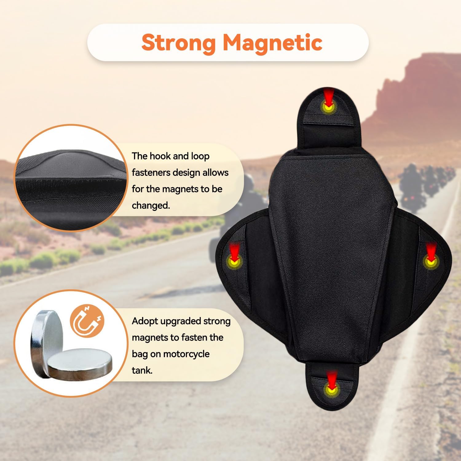 Motorcycle Tank Bag - Oxford Saddle Black Motorbike Bag - Strong Magnetic Bag for Honda Yamaha Suzuki Kawasaki Harley