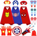 Superhero Capes with Masks,Unique Accessories,for Kids Ages 3-12 | Web Shooters,Shield,Light-Up-Gloves,6 Finger