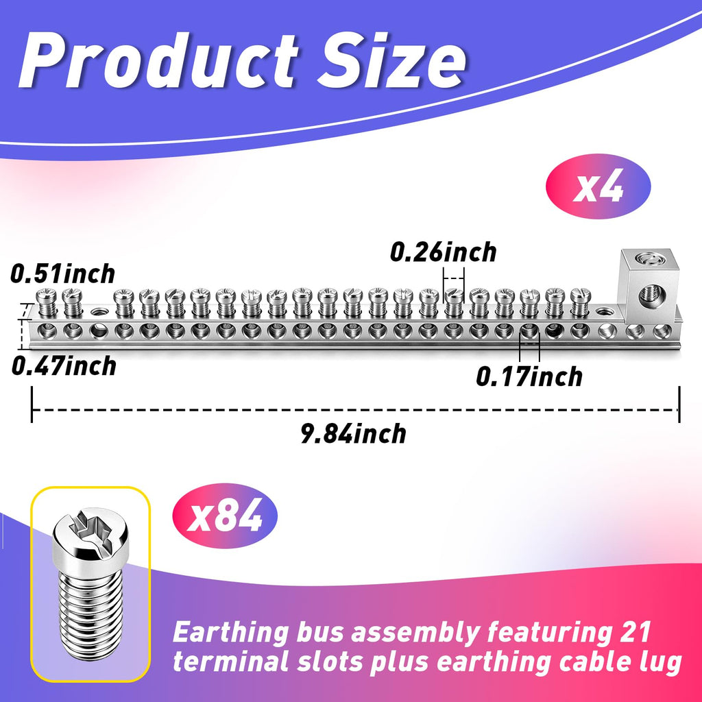 4Set Aluminum Ground Bar Kit with 21 Terminal Positions