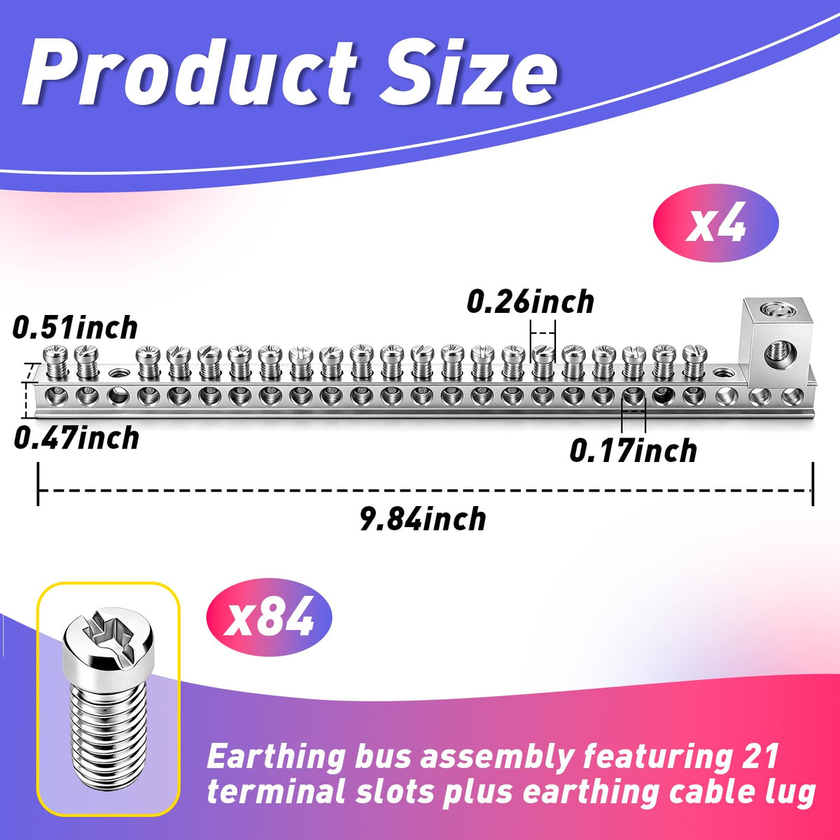 4Set Aluminum Ground Bar Kit with 21 Terminal Positions
