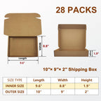 10 x9 x2 inches Corrugated Shipping Boxes, Brown Cardboard Mailers, 28 Pack