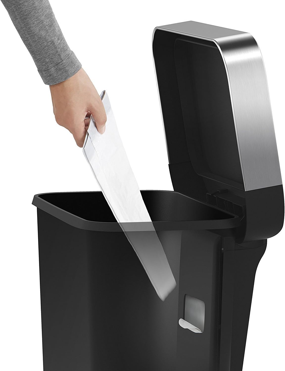 Hybrid Step Can, 45L / 12 Gallon Rectangular Kitchen Trash Can, Liner Rim System, Liner Pocket, 150,000-Step Pedal