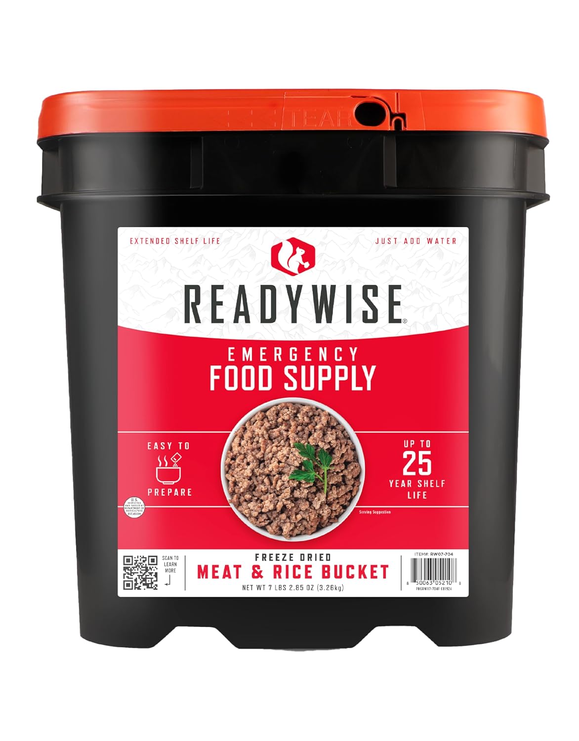 Emergency Food Supply - 88 Servings Meat & Rice Bucket, Freeze Dried Protein Meals, Camping Essentials, Bulk Rice &