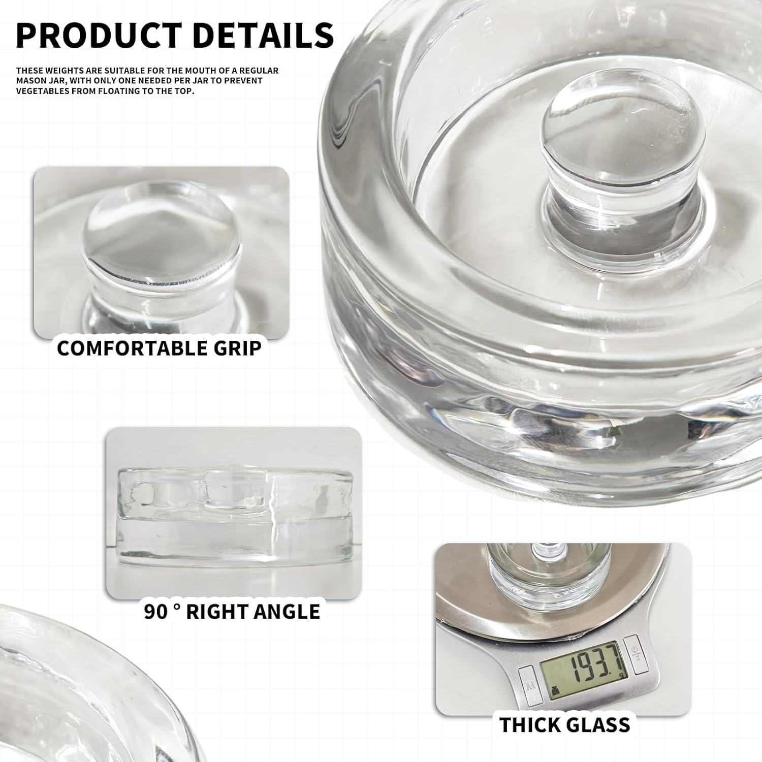 Fermentation Weights,2 Pack Glass Fermentation Weights with Grip Handle