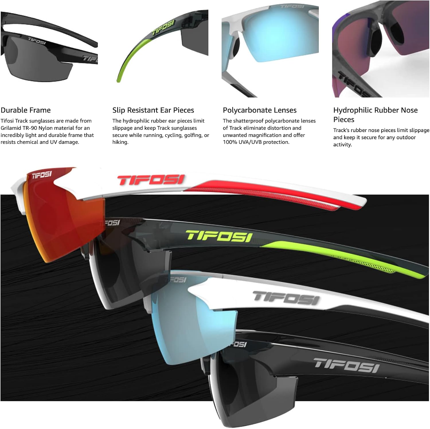 Track Half-Frame Sunglasses - Baseball, Golf & Pickleball | 100% UVA/UVB, shatterproof polycarbonate. Ultra-light